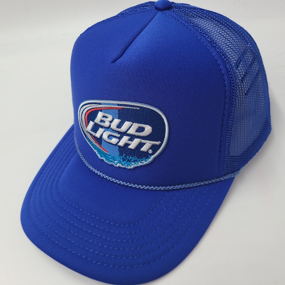 Bud Light Hat Snapback Trucker Mesh Blue Foam Rope Beer Patch Logo Party Men